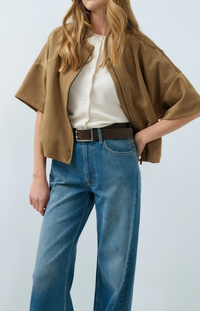 Oversized Short Sleeve Suedine Jacket - Otter Brown