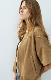Oversized Short Sleeve Suedine Jacket - Otter Brown