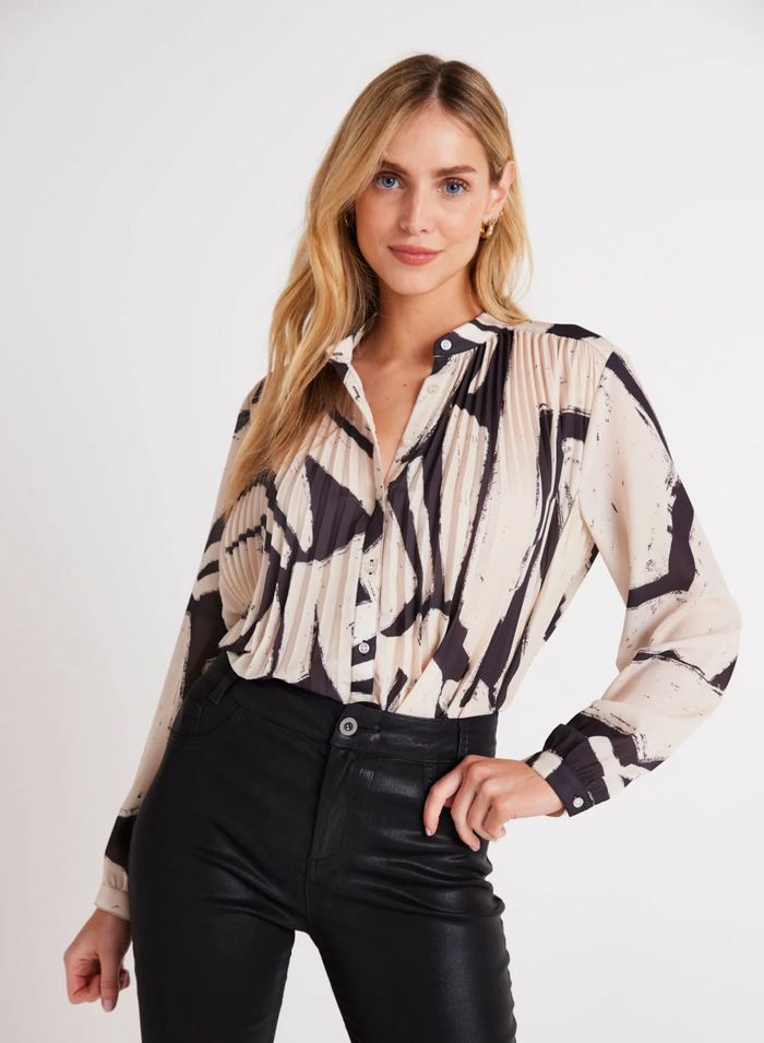 Pleated Bodice Shirt - Ivory Mosaic Print