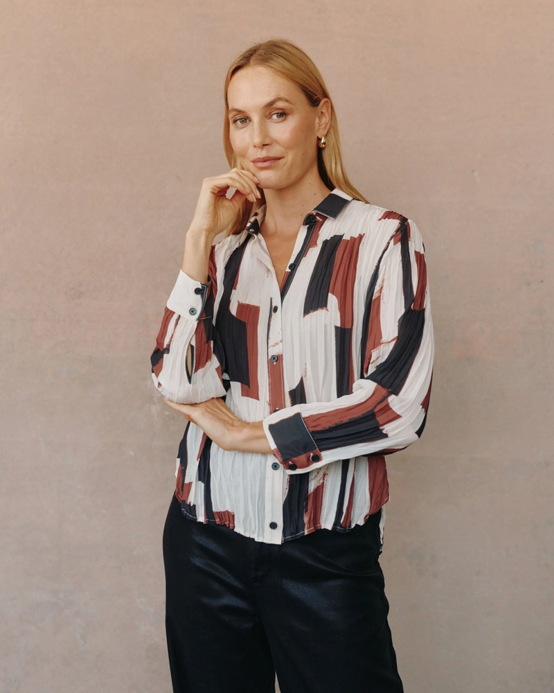Pleated Button Down - Modern Abstract Print