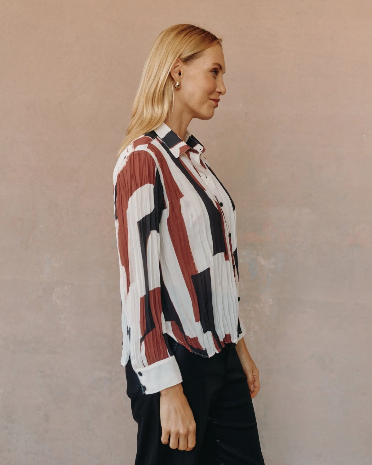 Pleated Button Down - Modern Abstract Print