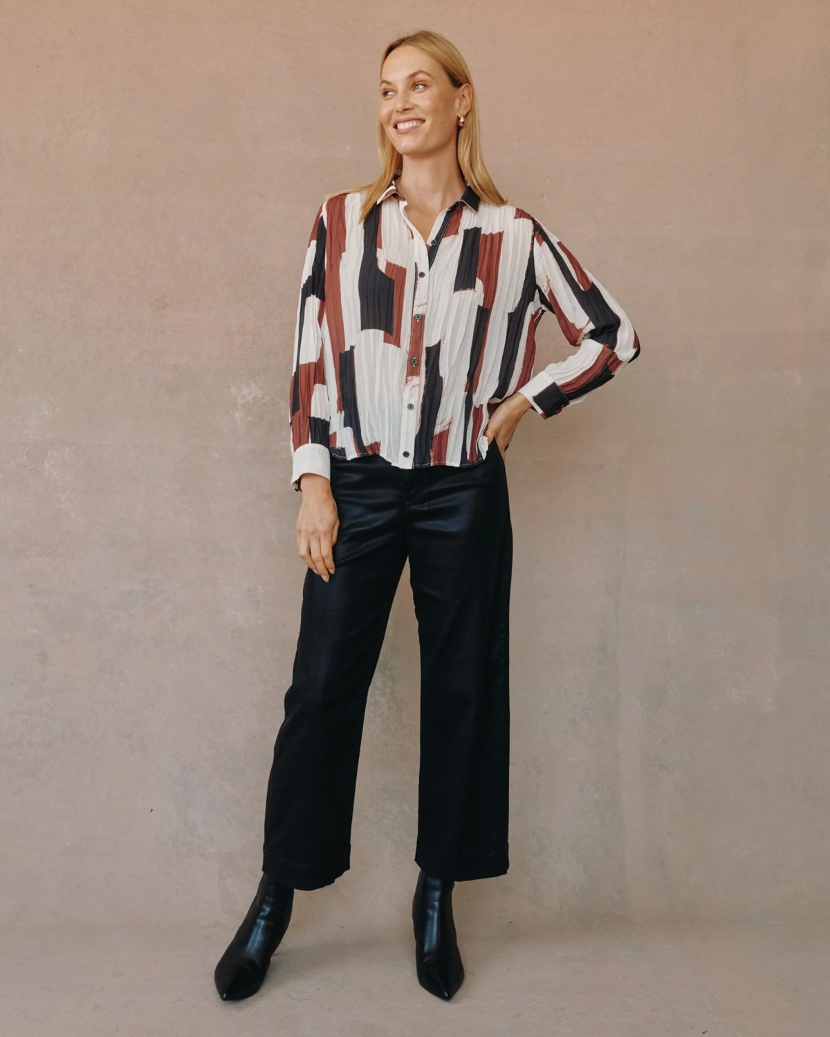 Pleated Button Down - Modern Abstract Print
