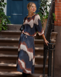 Pleated Skirt With Tie - Midnight Tides Print