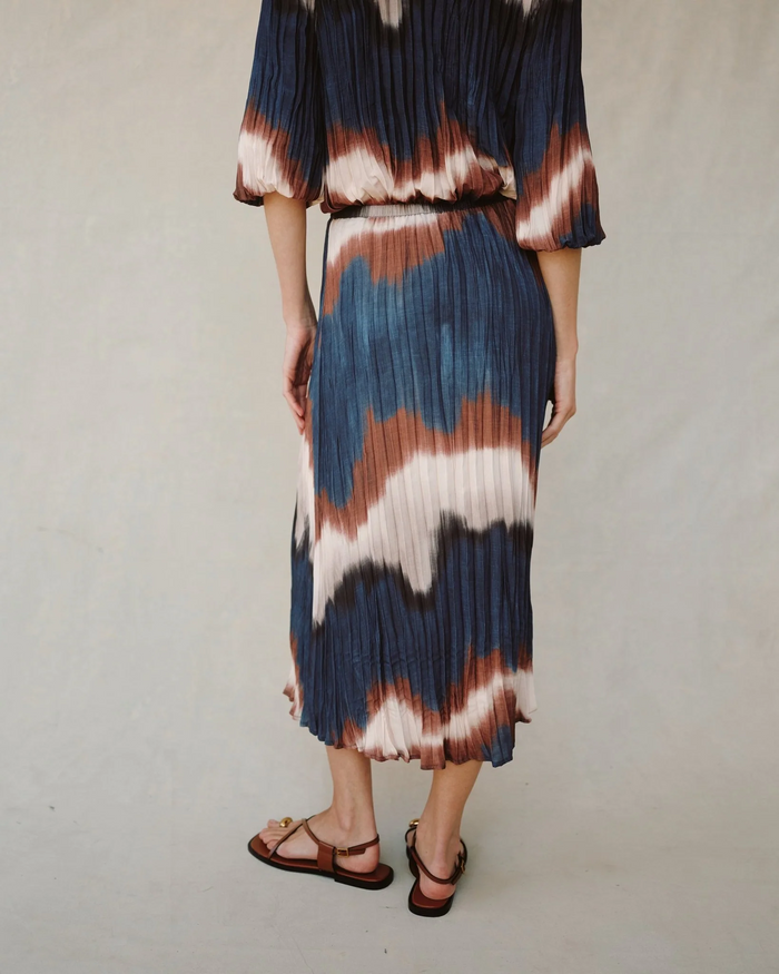 Pleated Skirt With Tie - Midnight Tides Print
