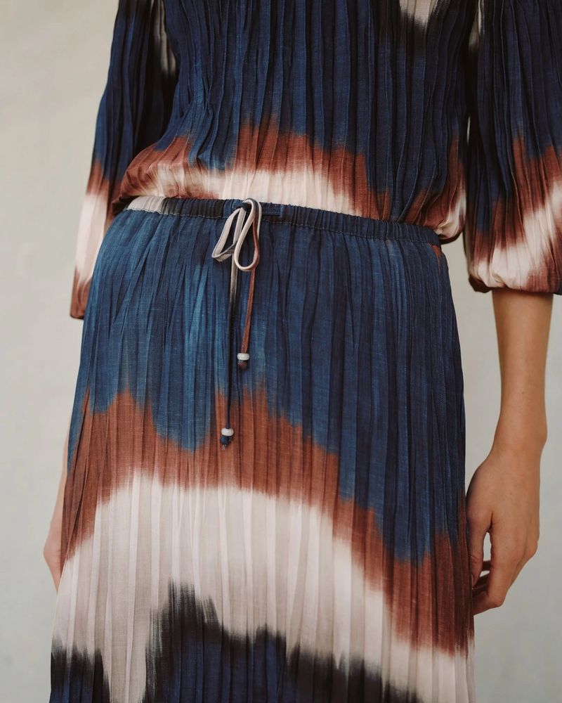 Pleated Skirt With Tie - Midnight Tides Print