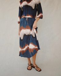 Pleated Skirt With Tie - Midnight Tides Print