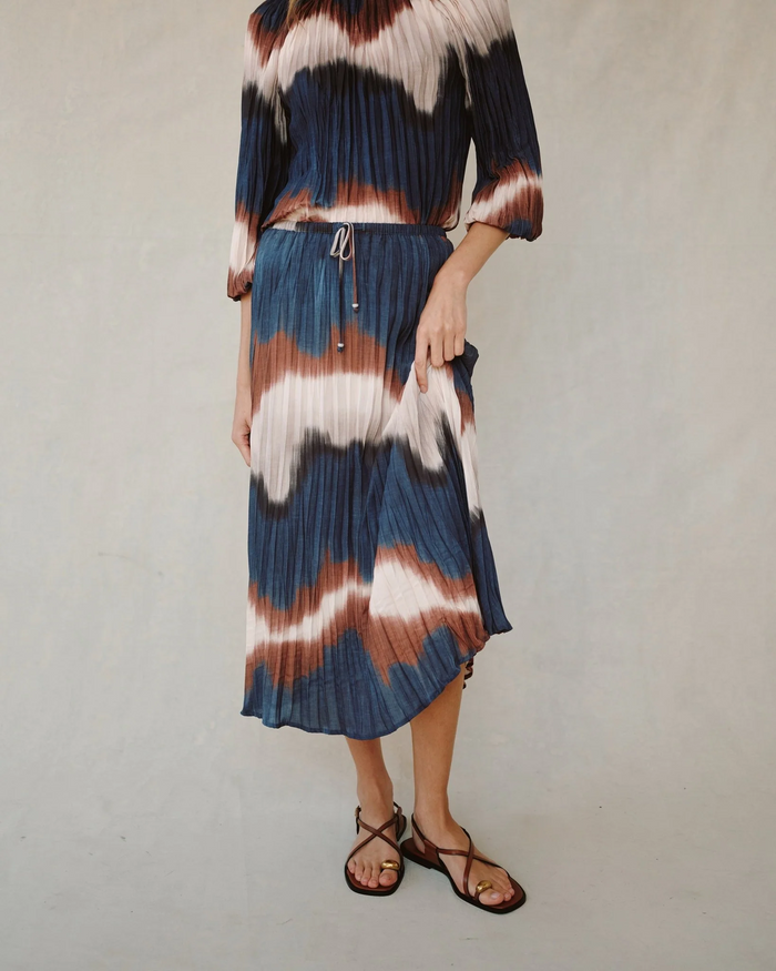 Pleated Skirt With Tie - Midnight Tides Print