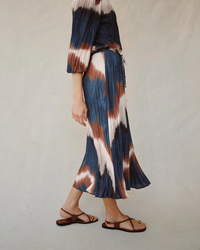Pleated Skirt With Tie - Midnight Tides Print