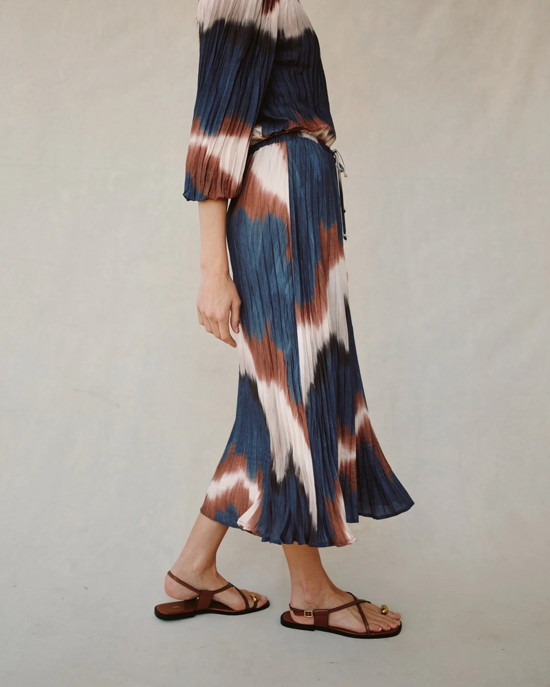 Pleated Skirt With Tie - Midnight Tides Print