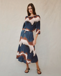 Pleated Skirt With Tie - Midnight Tides Print