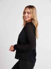 Pleated Sleeve Raglan Pullover - Black