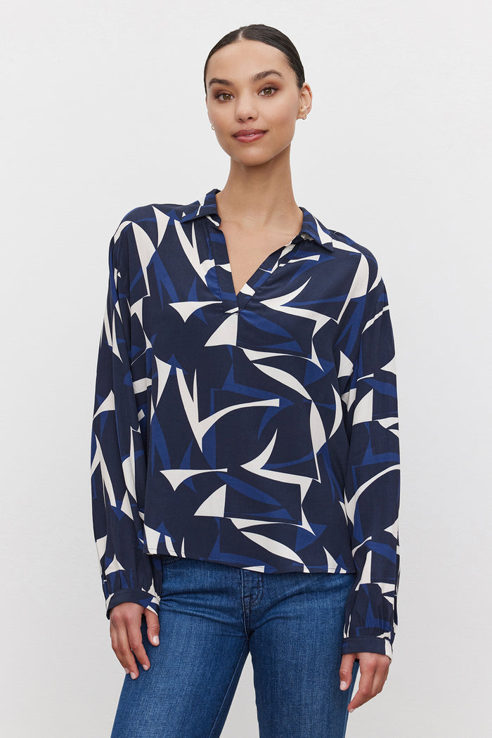 Carah Top - Navy/Ecru