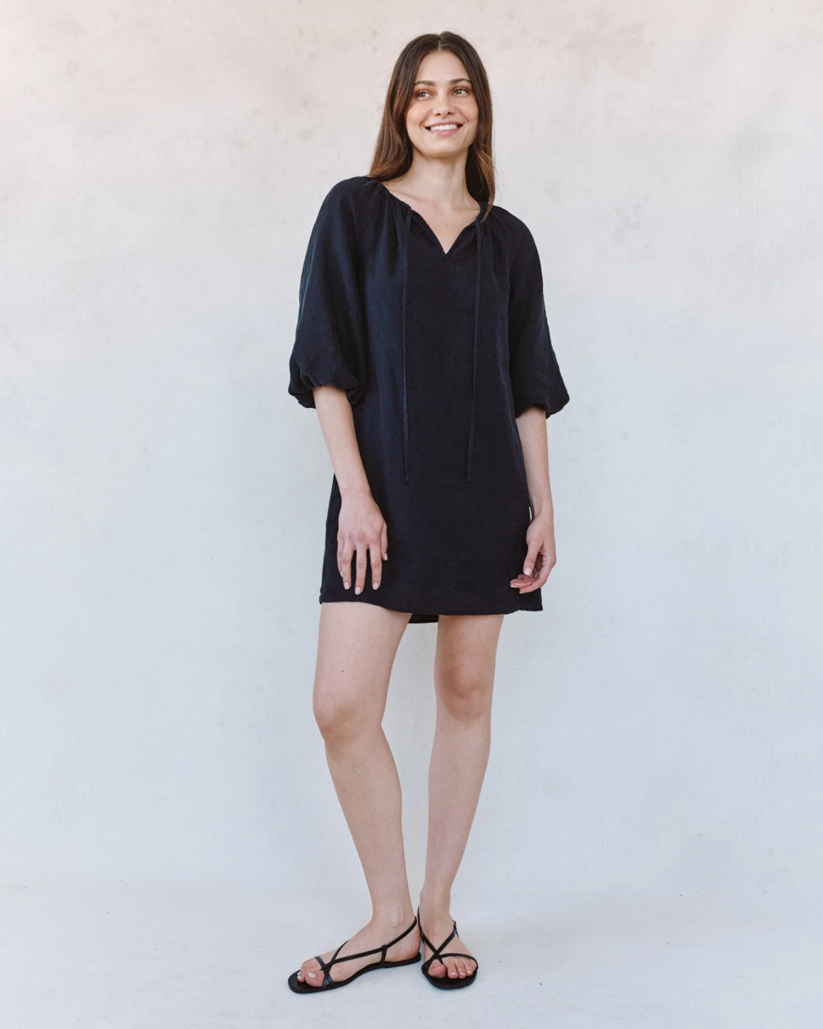 Pullover Puff Sleeve Dress - Black