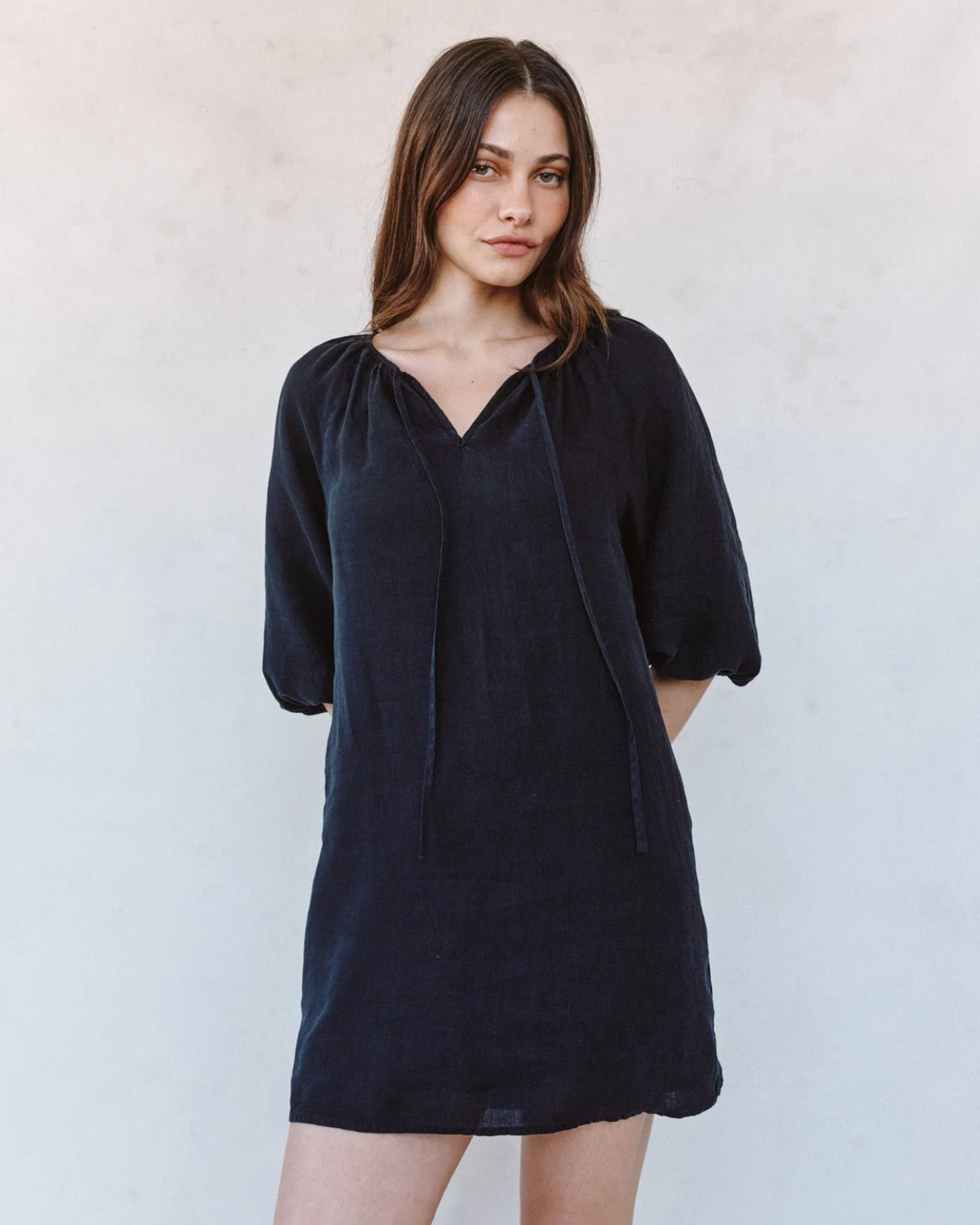 Pullover Puff Sleeve Dress - Black