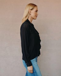 Ruffle Front Shirt - Black