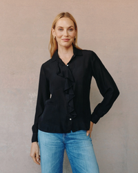 Ruffle Front Shirt - Black