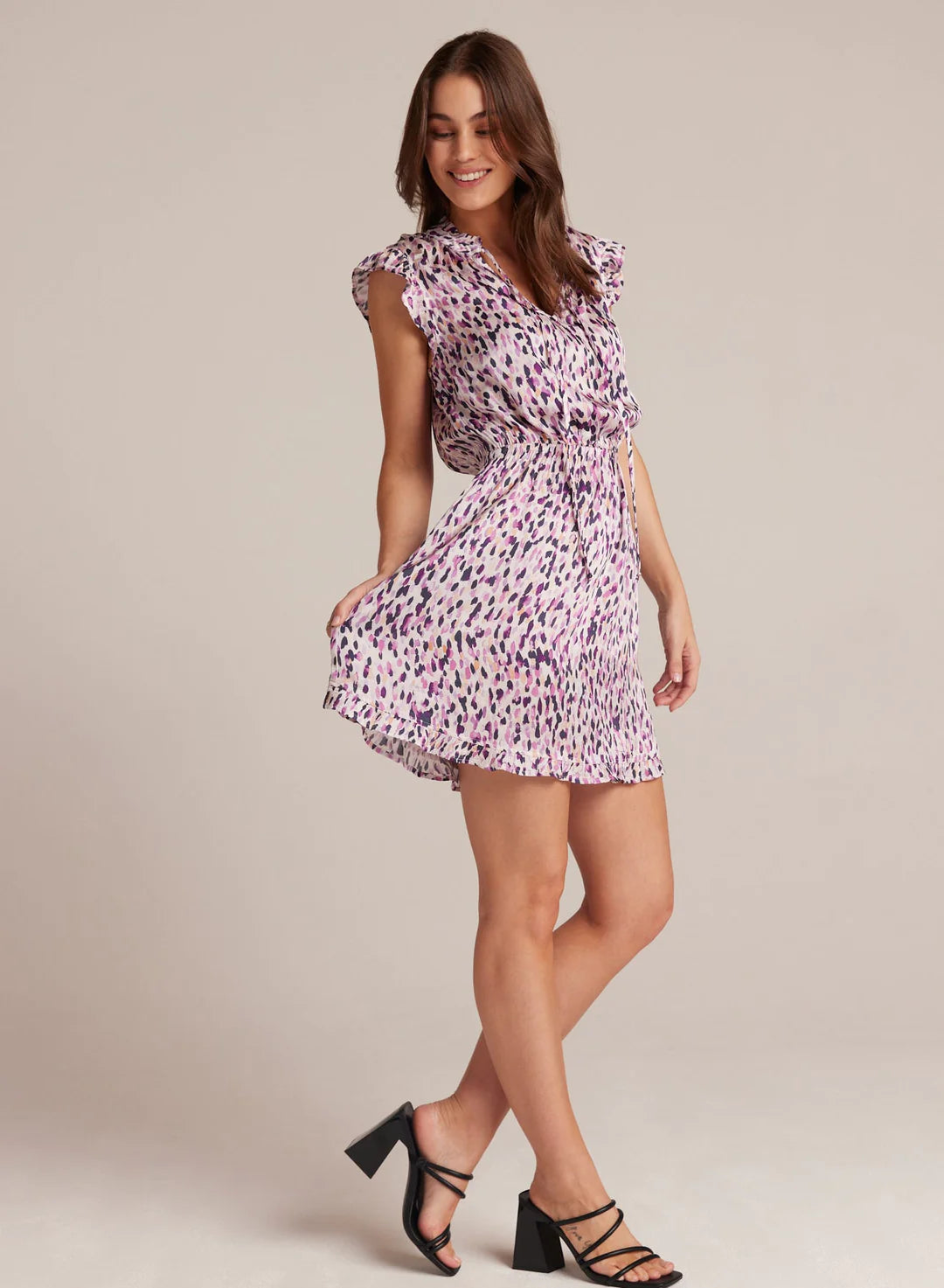 Ruffle Sleeve Mini Dress - Confetti Print
