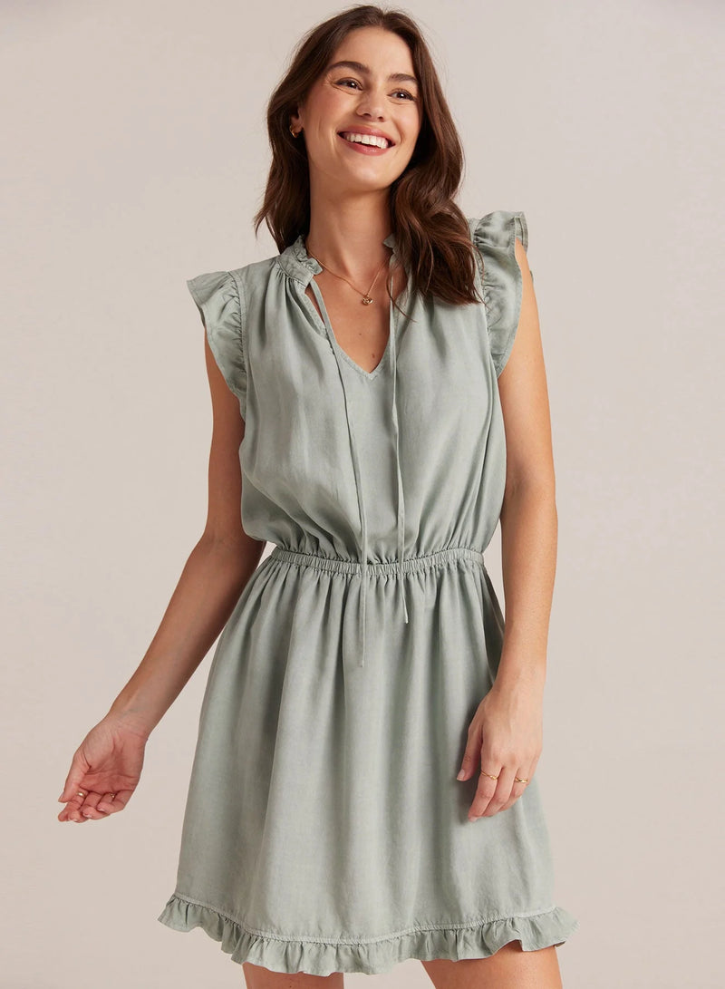 Ruffle Sleeve Mini Dress - Oasis Green