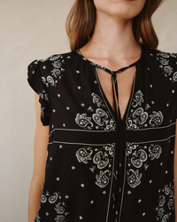 Ruffle Sleeve Tie Neck Top - Bandana Print