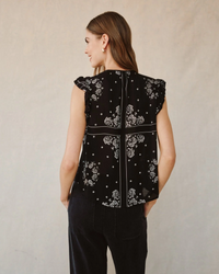 Ruffle Sleeve Tie Neck Top - Bandana Print