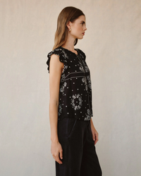 Ruffle Sleeve Tie Neck Top - Bandana Print