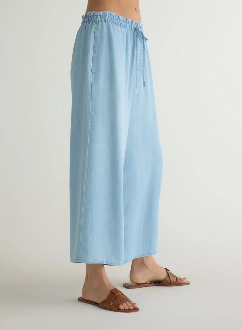Ruffle Waist Wide Leg Crop - Light Riviera Wash