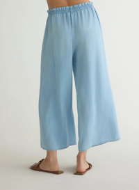 Ruffle Waist Wide Leg Crop - Light Riviera Wash
