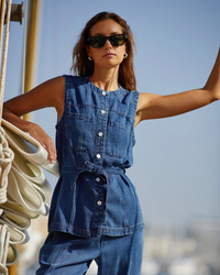 Seamed Belted Vest - Horizon Blue Wash