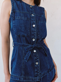 Seamed Belted Vest - Horizon Blue Wash