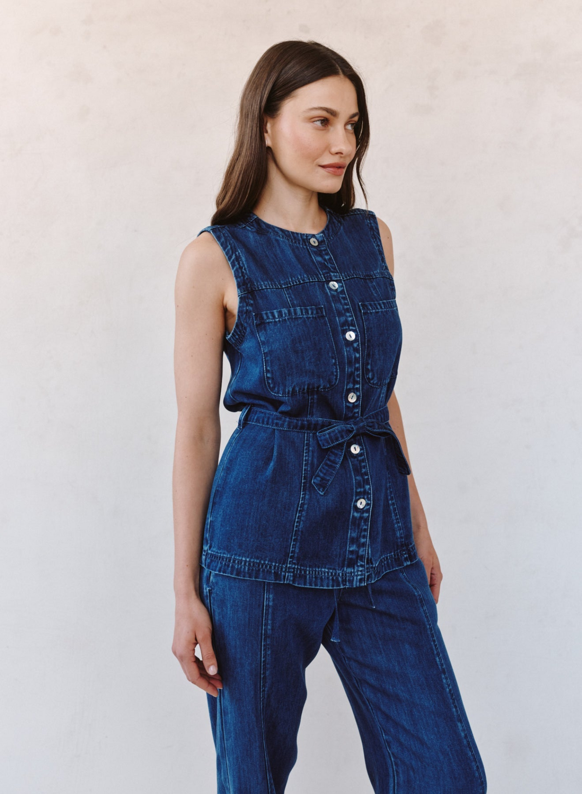 Seamed Belted Vest - Horizon Blue Wash