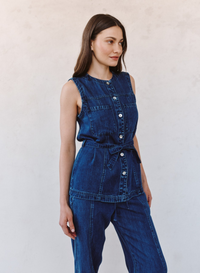 Seamed Belted Vest - Horizon Blue Wash