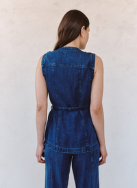 Seamed Belted Vest - Horizon Blue Wash