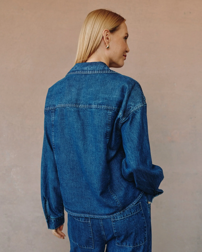 Seamed Flap Pocket Shacket - Deep Blue Rinse
