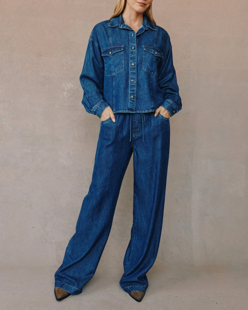 Seamed Flap Pocket Shacket - Deep Blue Rinse