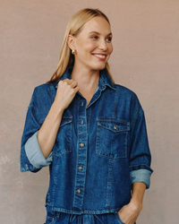 Seamed Flap Pocket Shacket - Deep Blue Rinse