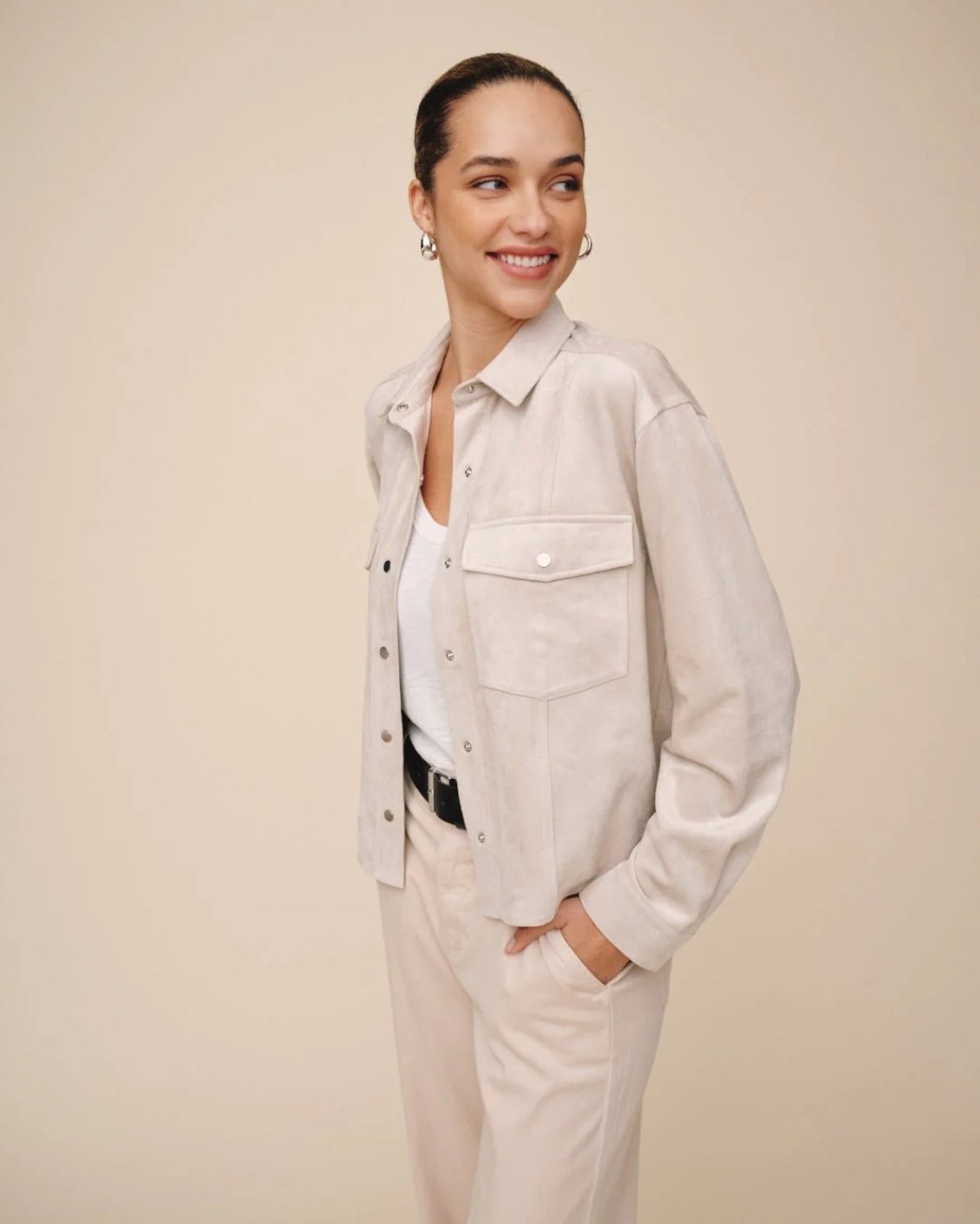 Seamed Pocket Shacket - Panna Cotta