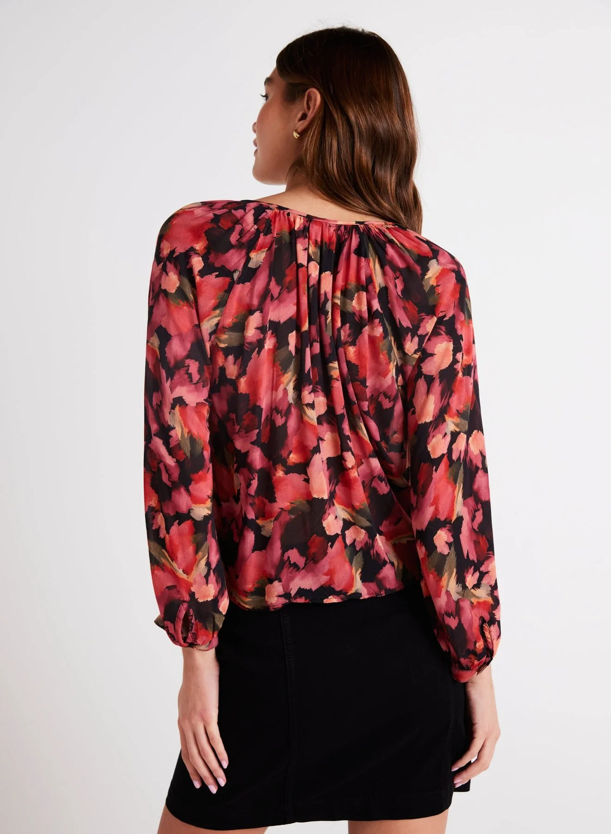 Shirred Raglan Tie Front Blouse - Autumn Bloom Print