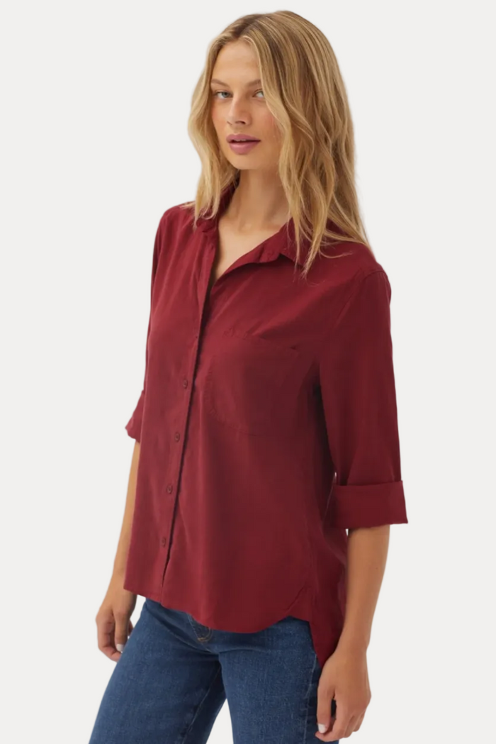 Shirt Tail Button Down - Deep Crimson