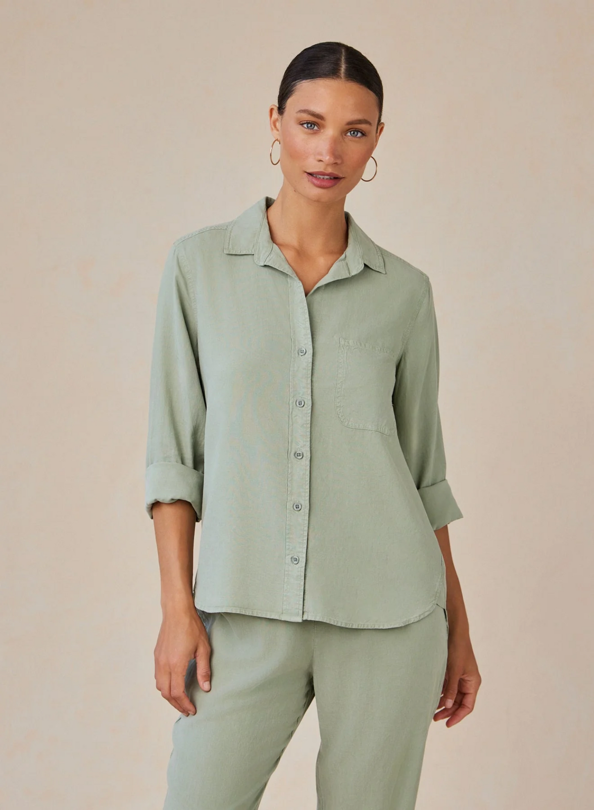 Shirt Tail Button Down - Olive Grove