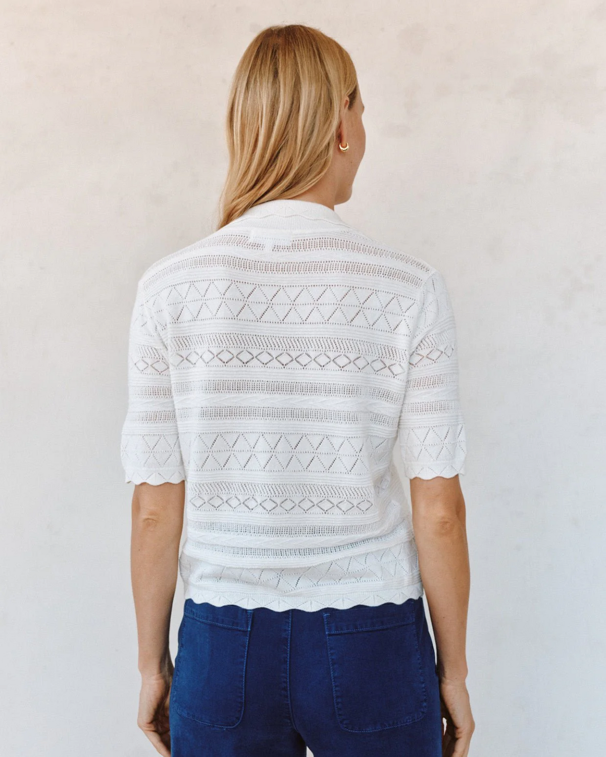 Short Sleeve Button Down Sweater - Ecru Ivory