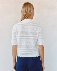 Short Sleeve Button Down Sweater - Ecru Ivory