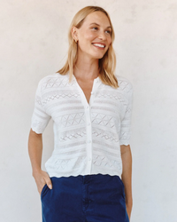 Short Sleeve Button Down Sweater - Ecru Ivory