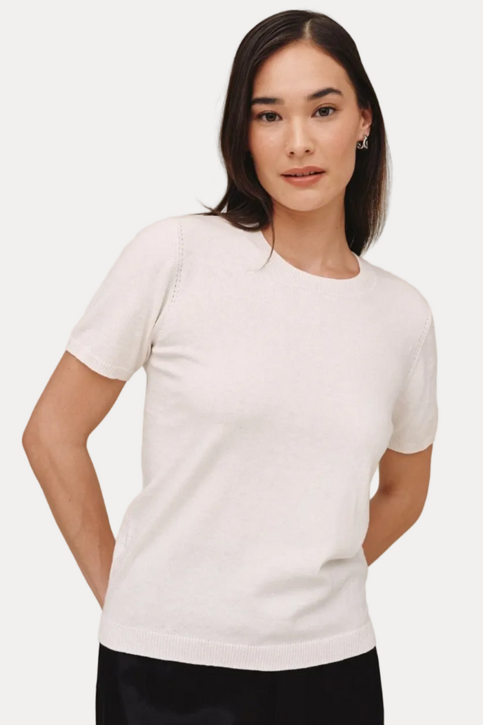 Short Sleeve Crew Knit Top - Ivory