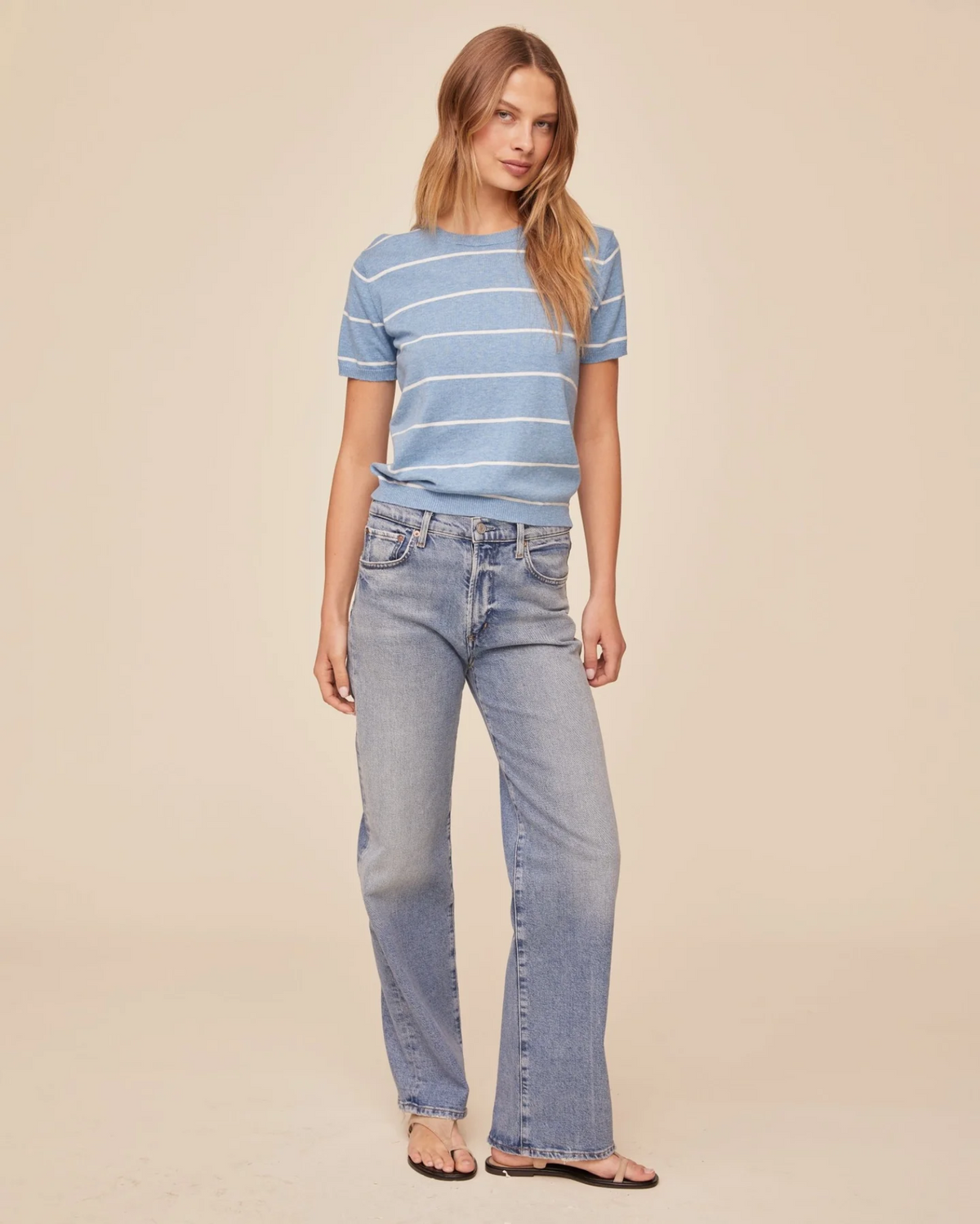 Short Sleeve Crew Knit Top - Sailor Stripe