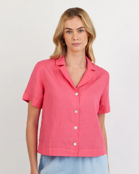 Short Sleeve Flowy Button Down - Spiced Hibiscus