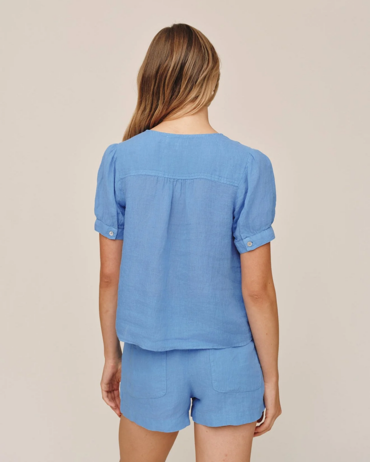 Short Sleeve Flowy Pullover Top - Ocean Blue
