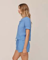 Short Sleeve Flowy Pullover Top - Ocean Blue