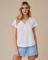 Short Sleeve Henley - White