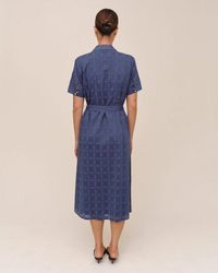 Short Sleeve Midi Shirt Dress - Indigo Blues