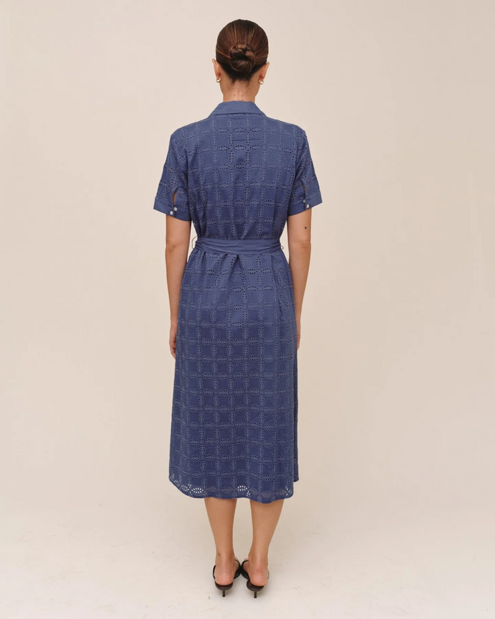 Short Sleeve Midi Shirt Dress - Indigo Blues